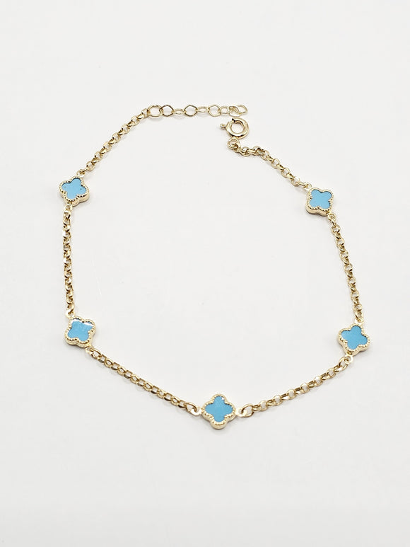 14k Gold Bracelet - Pastel Blue Clover