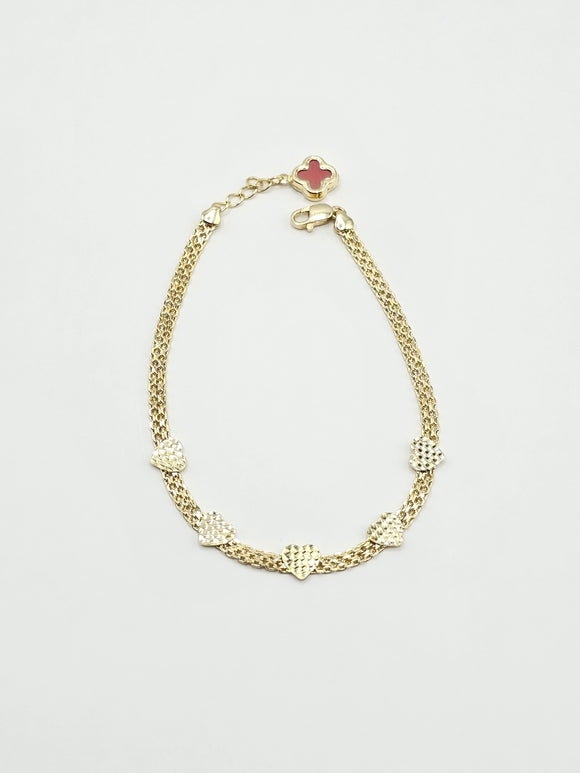 14k Gold Bracelet - Heart w/Clover