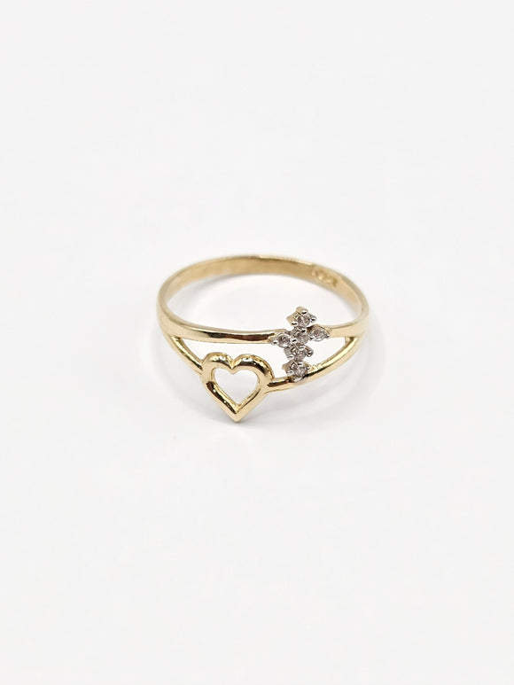 14K Gold Ring - Heart w/Cross