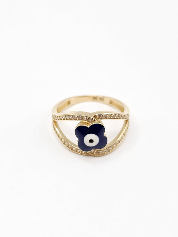 14K Gold Ring - Clover w/Evil Eye