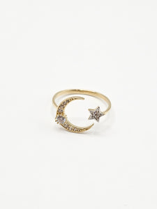 14K Gold Ring - Moon & Star