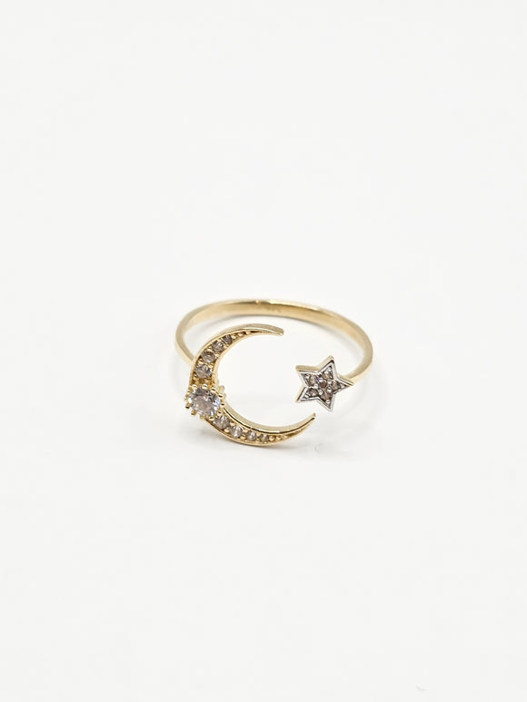 14K Gold Ring - Moon & Star