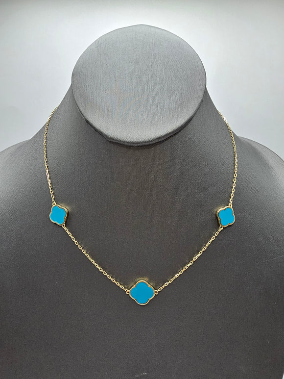 14k Gold Necklace - Turquoise Clover Necklace