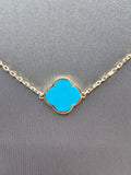 14k Gold Necklace - Turquoise Clover Necklace