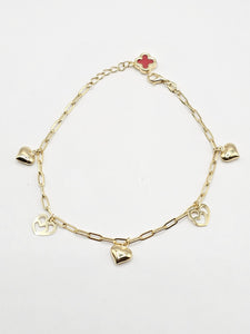 14k Gold Bracelet - Hearts w/Clover