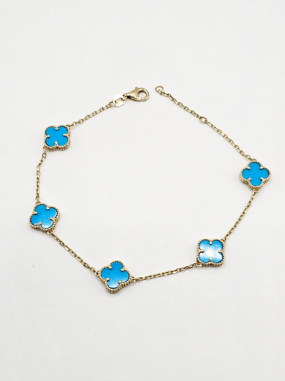 14k Gold Bracelet - Blue Clover