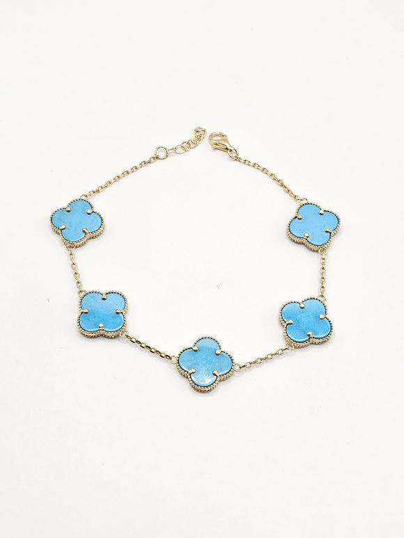 14k Gold Bracelet - Pastel Blue Clover