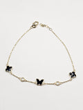 14k Gold Necklace w/Bracelet Set  - Black & Gold Clover w/Butterfly