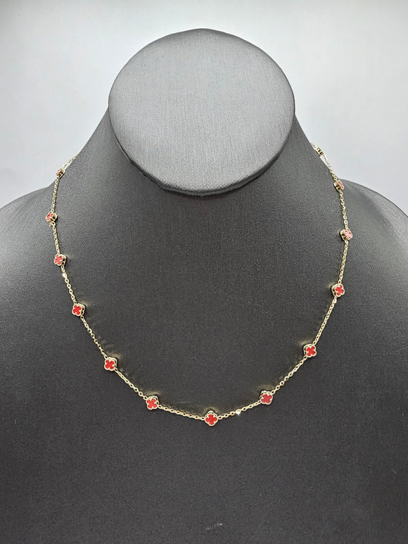 14k Gold Necklace w/Bracelet Set  - Red Clover