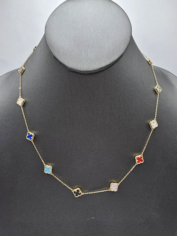 14k Gold Necklace w/Bracelet Set  - Multi-Color Clover