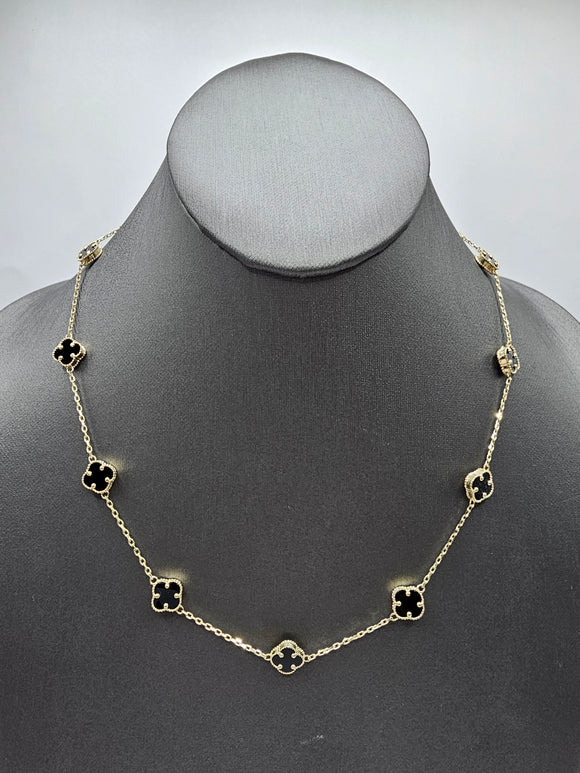 14k Gold Necklace w/Bracelet Set  - Black & Gold Clover