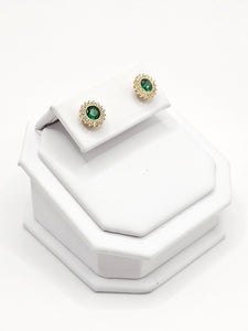 14K Gold Earrings - Green Stud Earrings