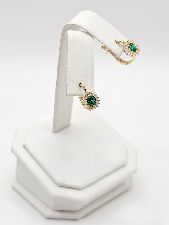 14K Gold Earrings - Green Hoops