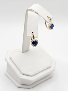 14K Gold Earrings - Blue Heart Hoops