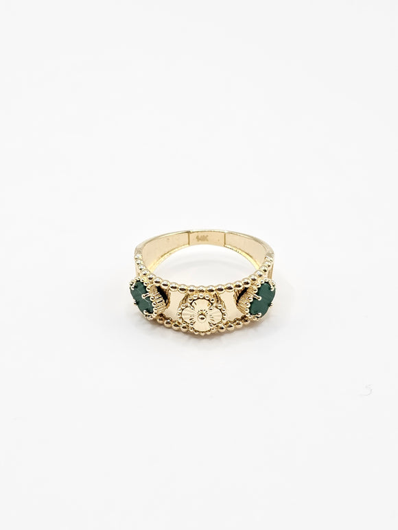 14K Gold Ring - Green & Gold Clover