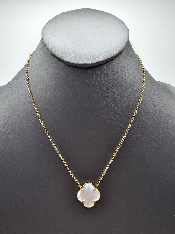 14k Gold Necklace  - White Clover