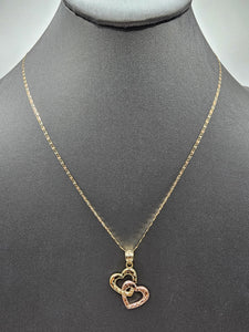 14k Gold Chain w/pendant - Dual Hearts