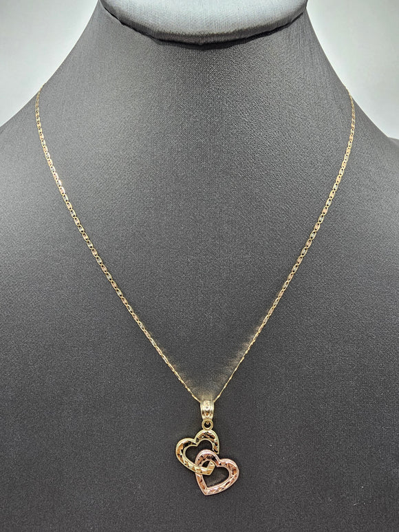 14k Gold Chain w/pendant - Dual Hearts