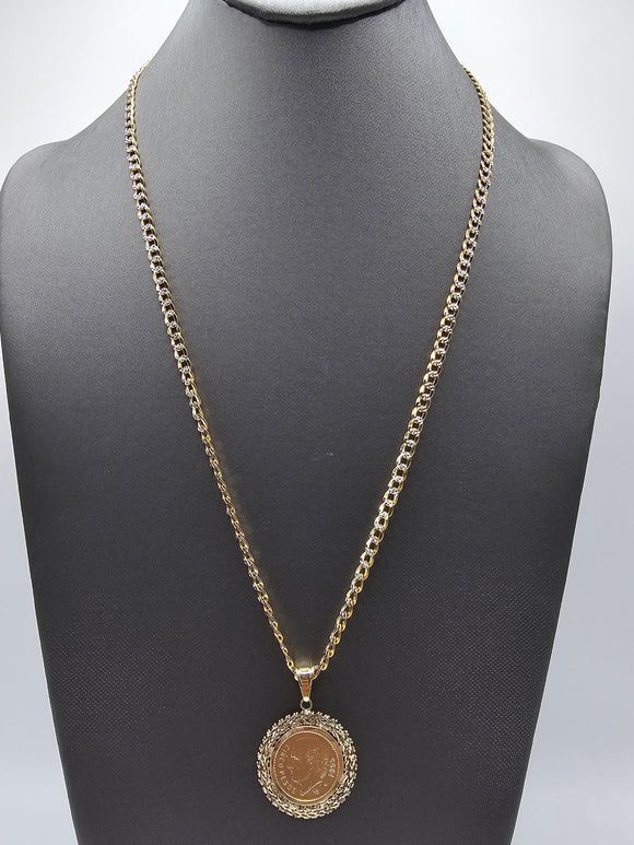 14k Gold Chain w/pendant - 5 Pesos