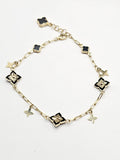 14k Gold Necklace w/Bracelet Set  - Black Flower w/Clover