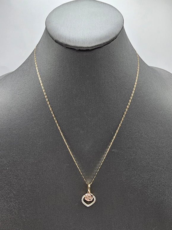 14k Gold Chain w/pendant - Heart w/Rose