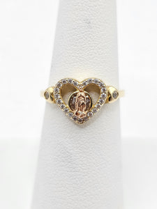 14K Gold Ring - Heart w/Virgin Mary