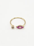 14K Gold Ring - Purple Evil Eye