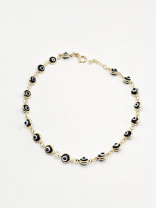 14k Gold Bracelet - Black Evil Eyes