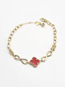 14k Gold Bracelet - Red Clover