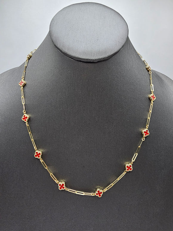 14k Gold Necklace - Red Clover