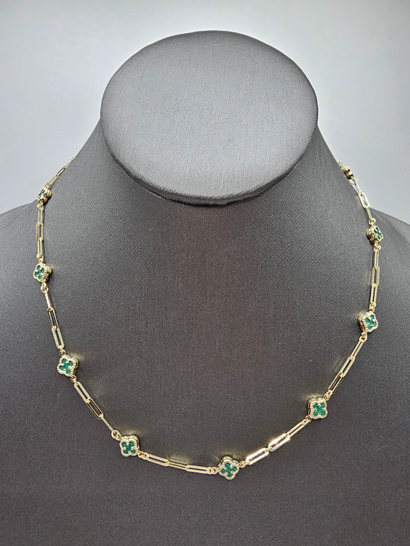 14k Gold Necklace - Green Clover