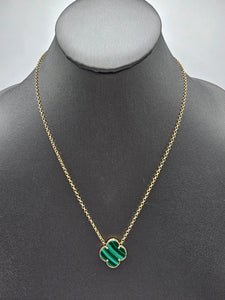 14k Gold Necklace - Green Clover