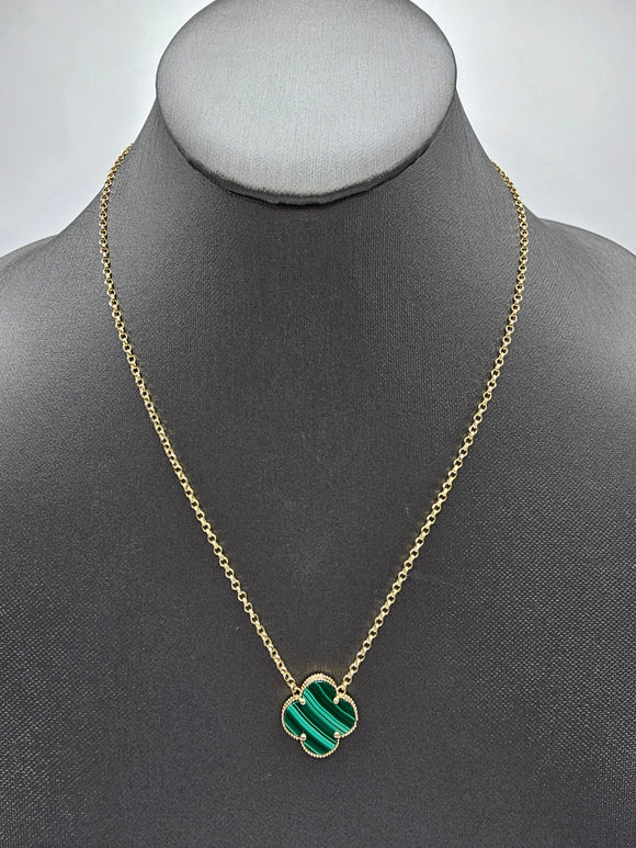 14k Gold Necklace - Green Clover