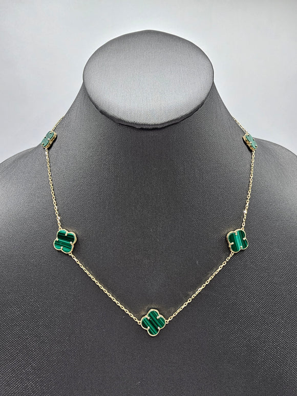 14k Gold Necklace - Green Clover