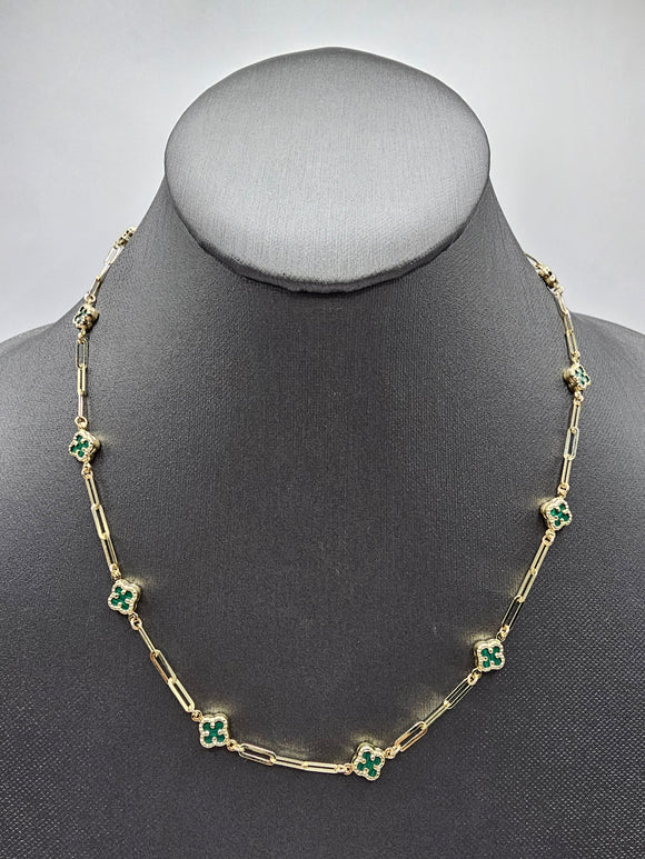 14k Gold Necklace - Green Clover