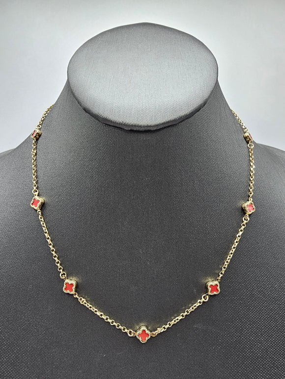 14k Gold Necklace - Red Clover