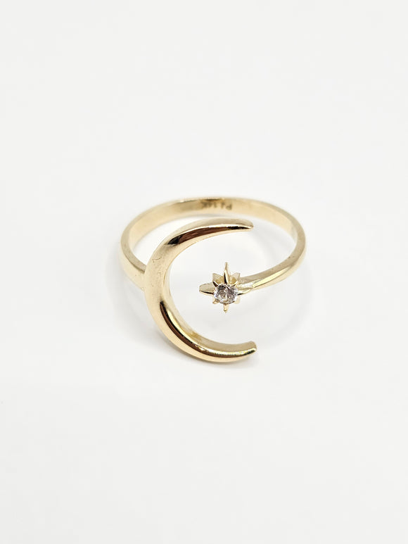 14K Gold Ring - Moon & Star