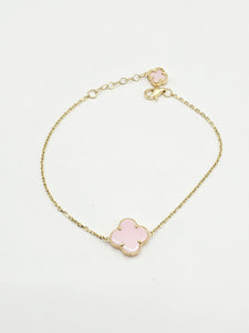 14k Gold Bracelet - Pink Clover