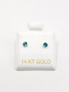 14K Gold Earrings - Sky Blue Stud