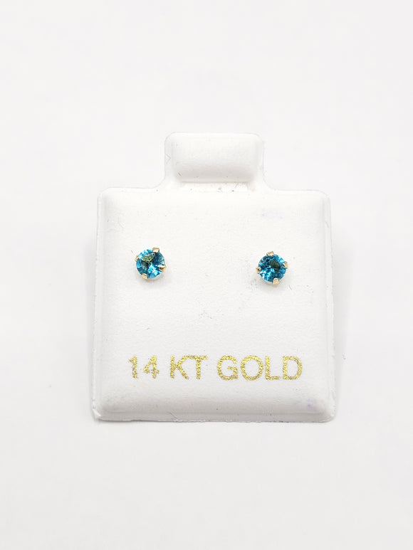 14K Gold Earrings - Sky Blue Stud