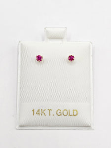 14K Gold Earrings - Fuchsia Stud