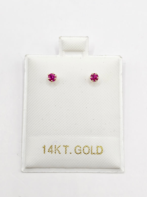 14K Gold Earrings - Fuchsia Stud