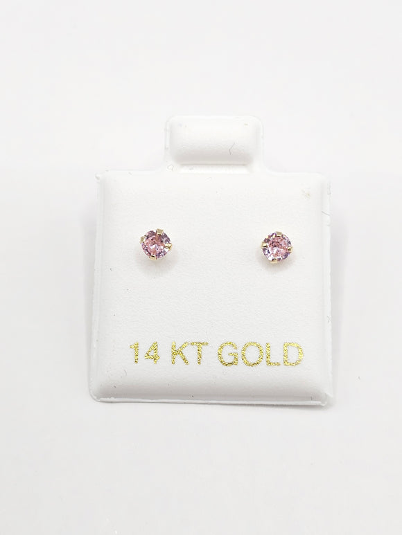 14K Gold Earrings - Pink Stud