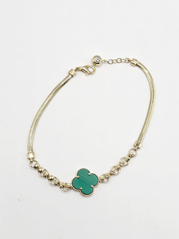 14k Gold Bracelet - Green Clover