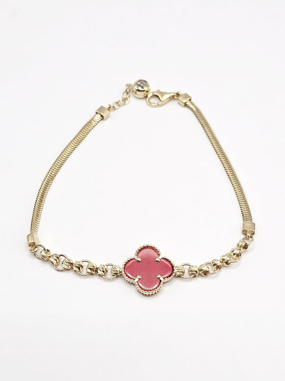 14k Gold Bracelet - Red Clover