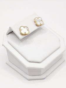 14K Gold Earrings - White Clover