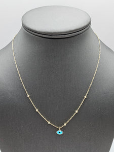 14k Gold Necklace - Blue Evil Eye