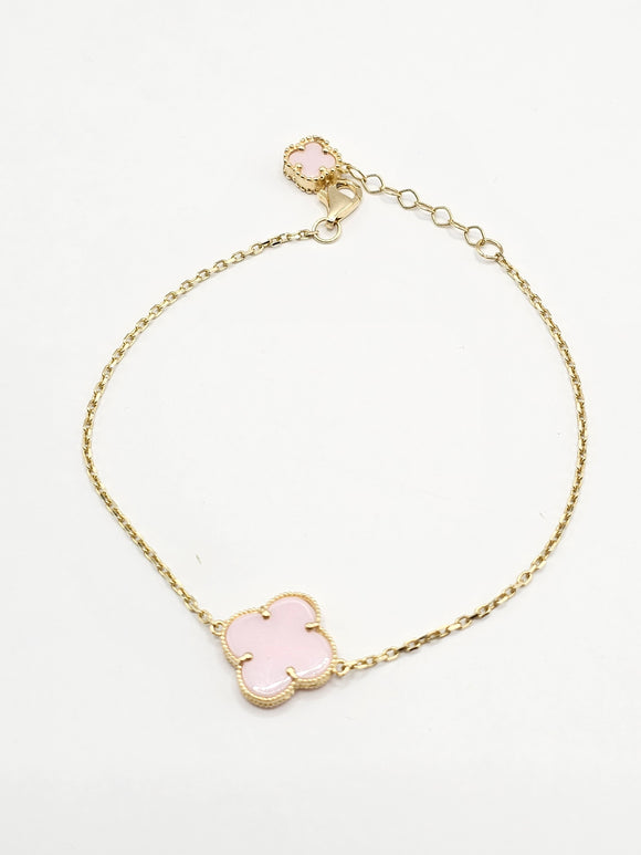 14k Gold Bracelet - Pink Clover