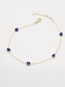 14k Gold Bracelet - Blue Evil Eyes