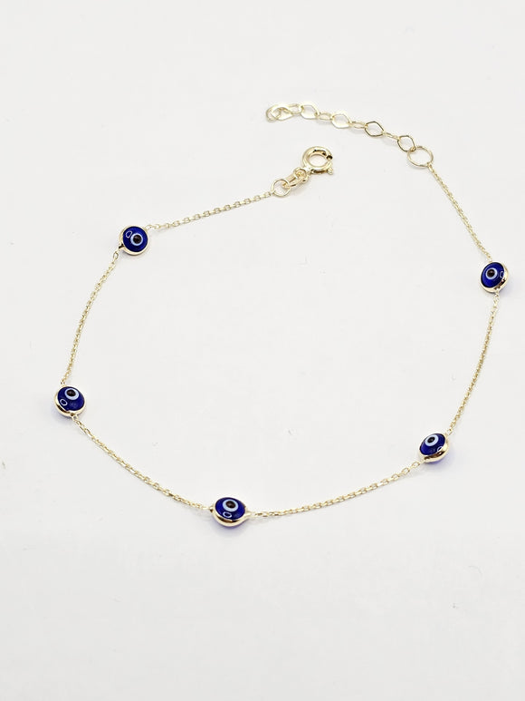 14k Gold Bracelet - Blue Evil Eyes